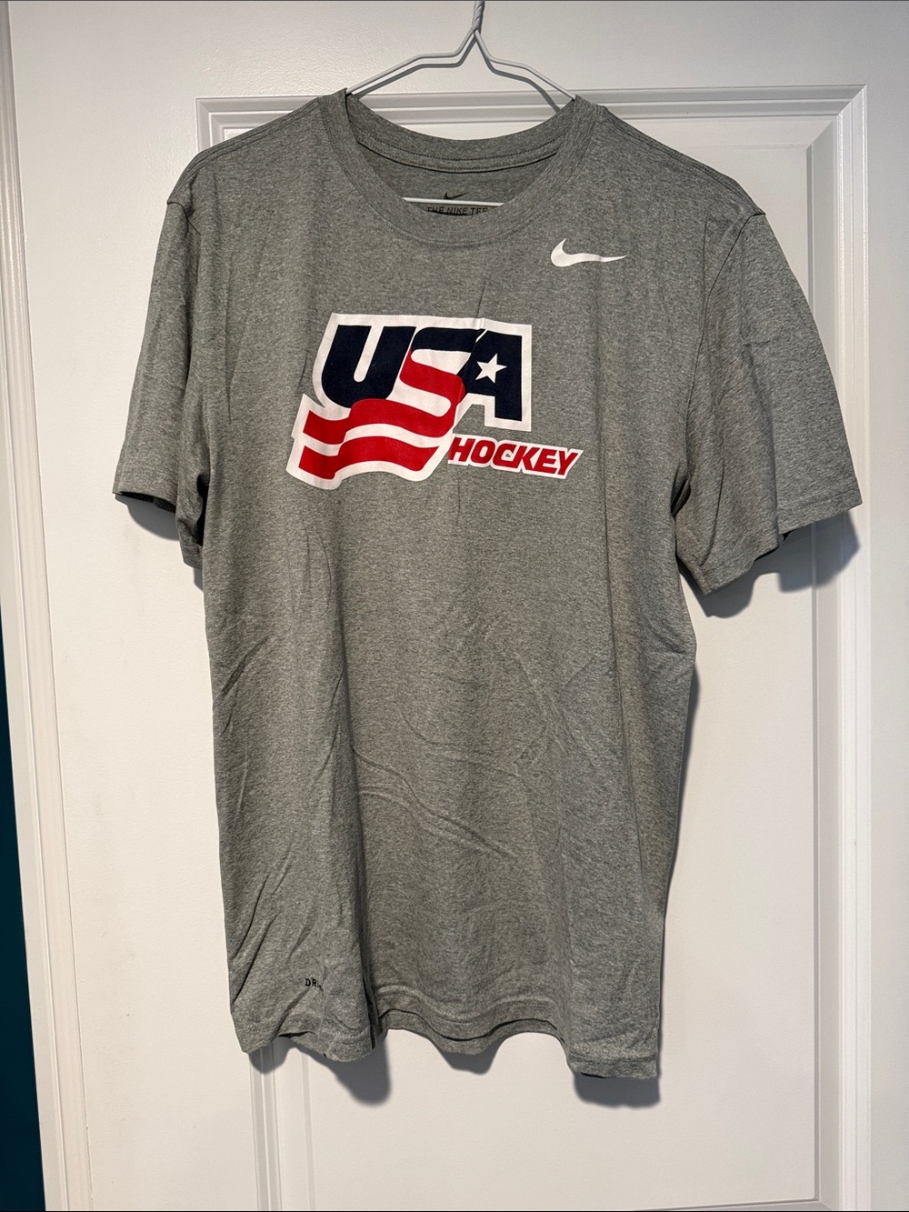 Nike Gray USA Hockey Short Sleeve Tee with Red & Navy Logo